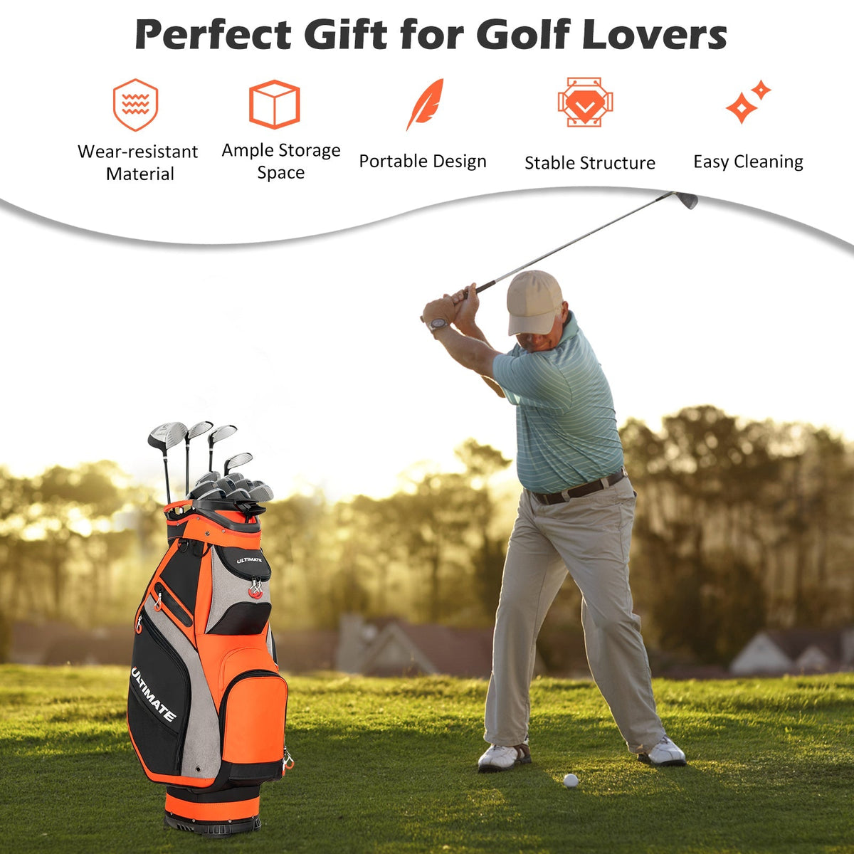 10.5 Inch Golf Stand Bag with 14 Way Dividers and 7 Zippered Pockets