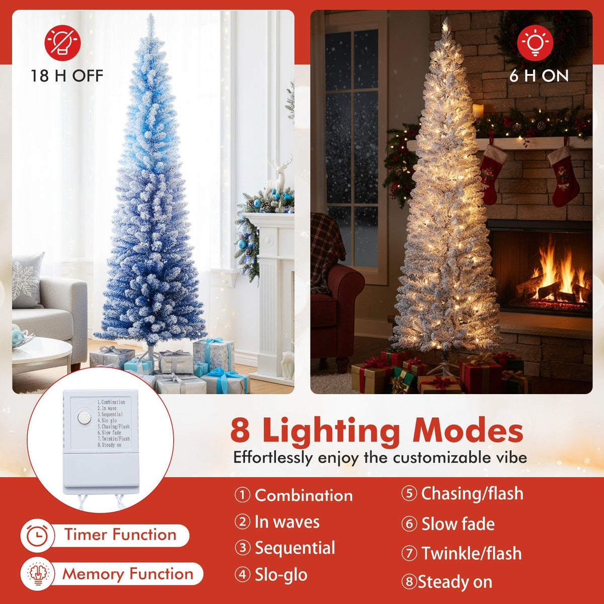 6/7 Feet Snow-flocked Artificial Christmas Tree with 220/290 Warm White LED Lights