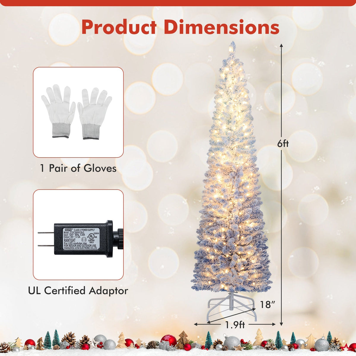 6/7 Feet Snow-flocked Artificial Christmas Tree with 220/290 Warm White LED Lights
