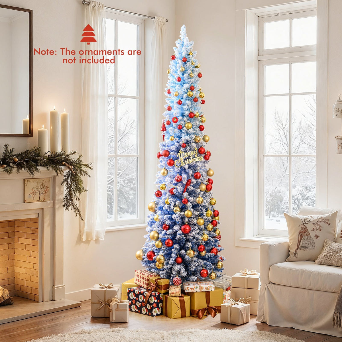 6/7 Feet Snow-flocked Artificial Christmas Tree with 220/290 Warm White LED Lights