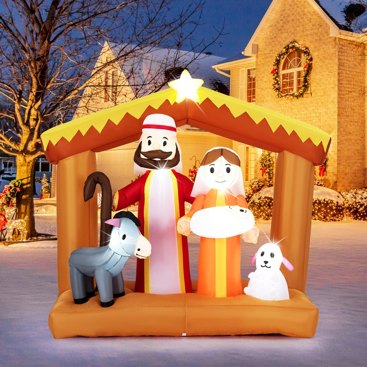 6 Feet Christmas Inflatables Nativity Scene Outdoor Decoration with Built-in LED Lights
