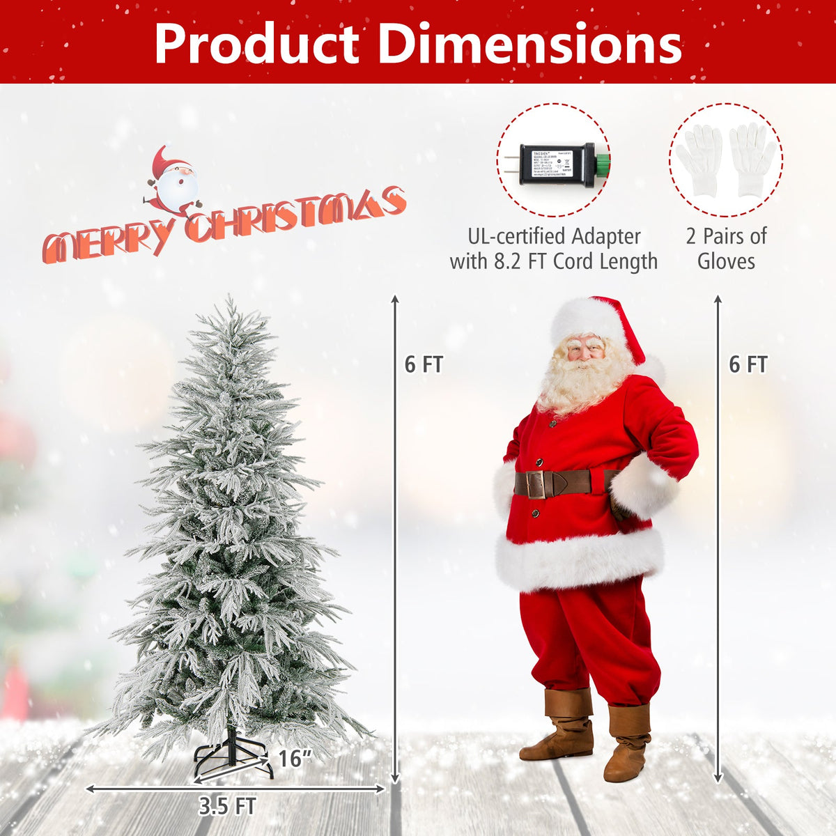 7 Feet Snow-flocked Artificial Christmas Tree Pre-lit Hinged Xmas Tree with Warm White LED Lights