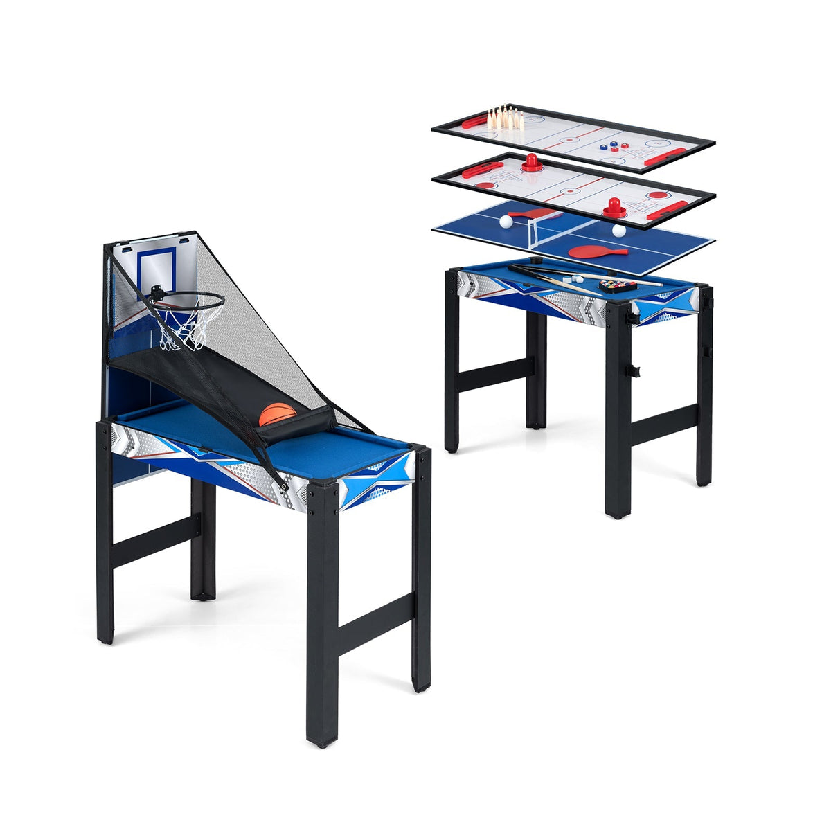 6-In-1 Combo Game Table with Basketball Billiards Ping Pong Hockey Shuffleboard