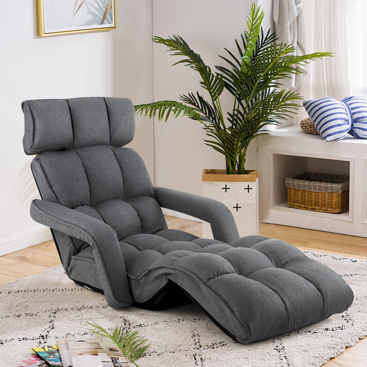 6-Position Adjustable Floor Chair with Adjustable Armrests and Footrest