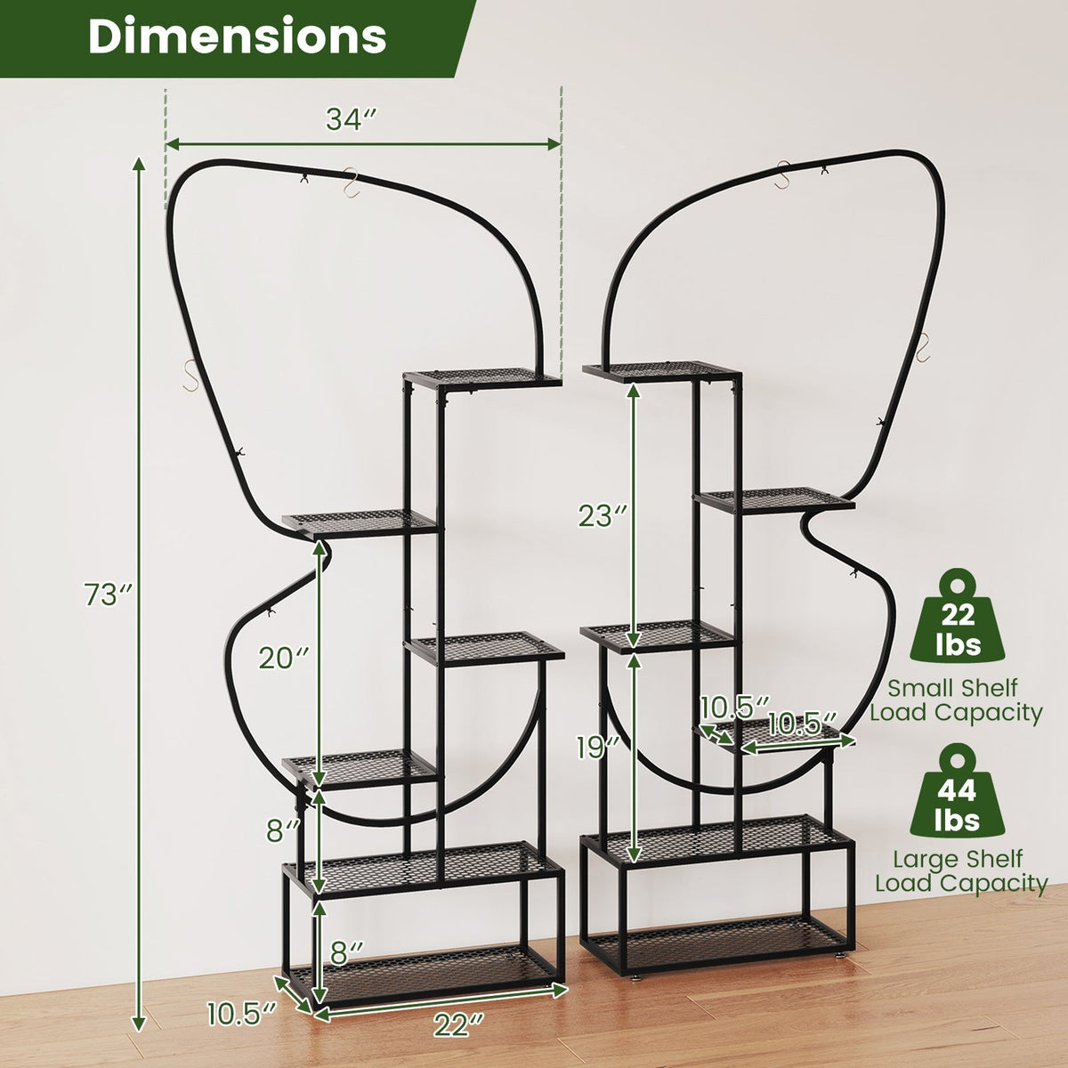 6-Tier Metal Plant Stand Ladder Display Rack with Hanging Hooks-Black