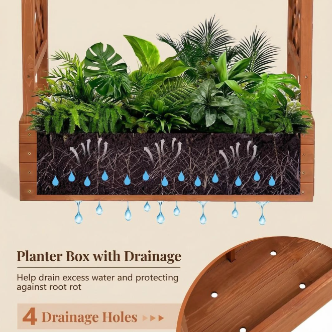 Maceta de madera elevada con celosía alta para plantas trepadoras