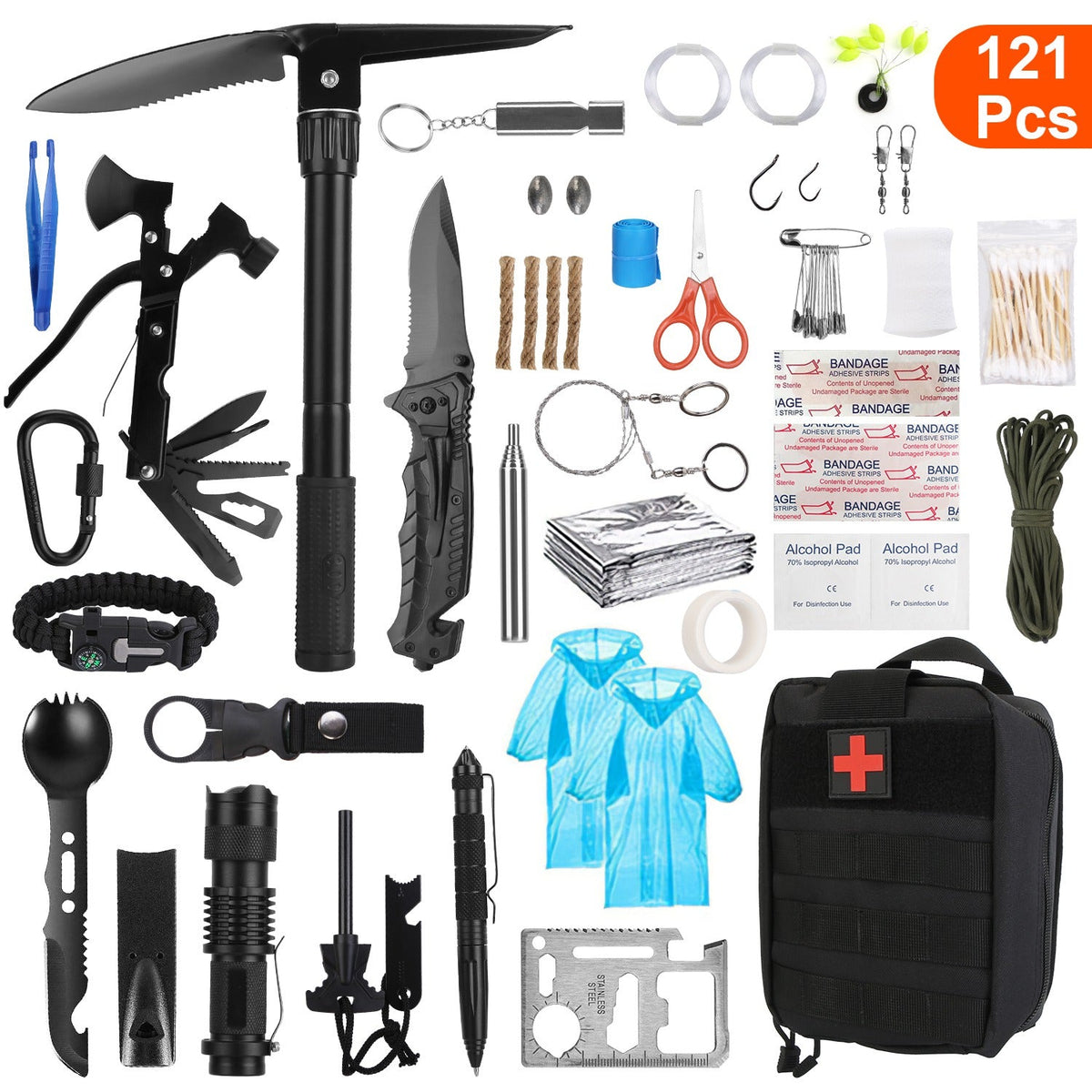 121Pcs Survival Kit for Outdoor Adventure and Emergency Gear