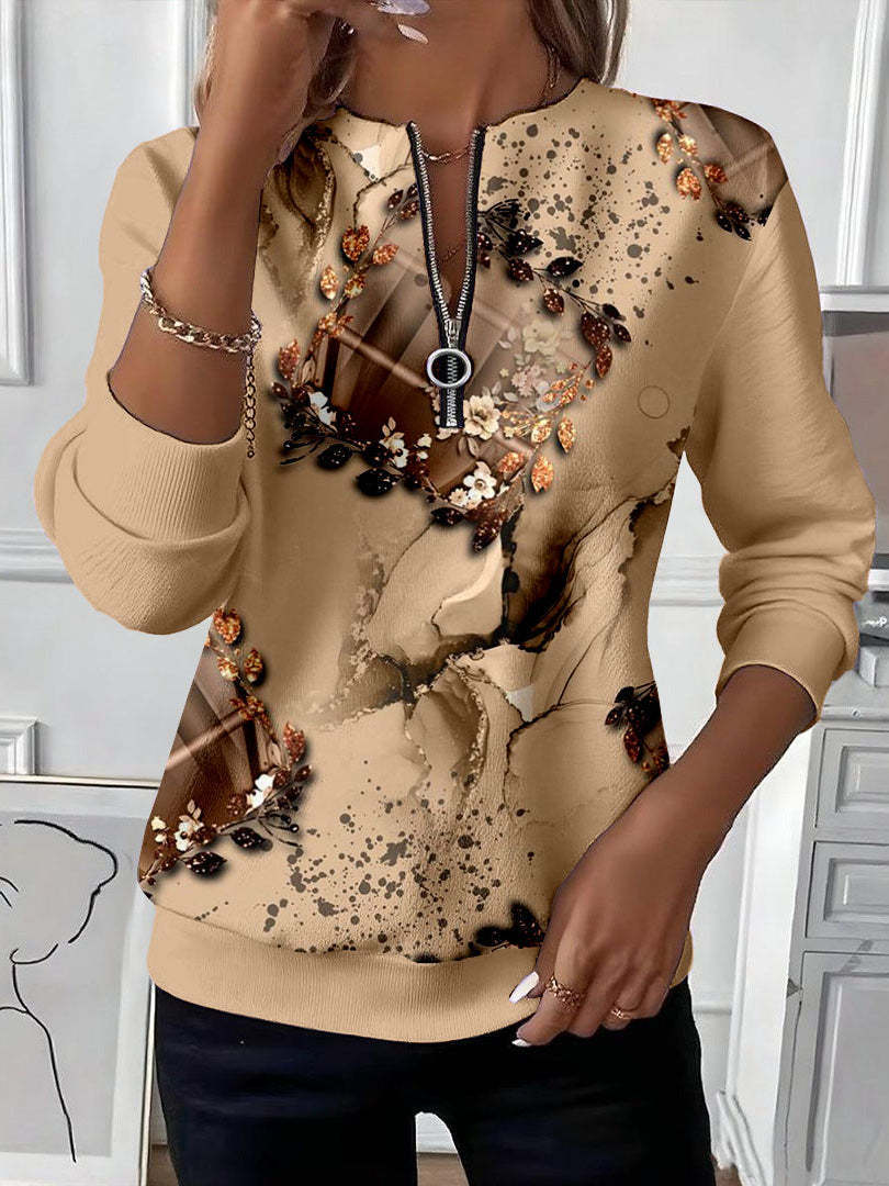 Womens Stylish Patchwork Striped Half-Zip Hoodie