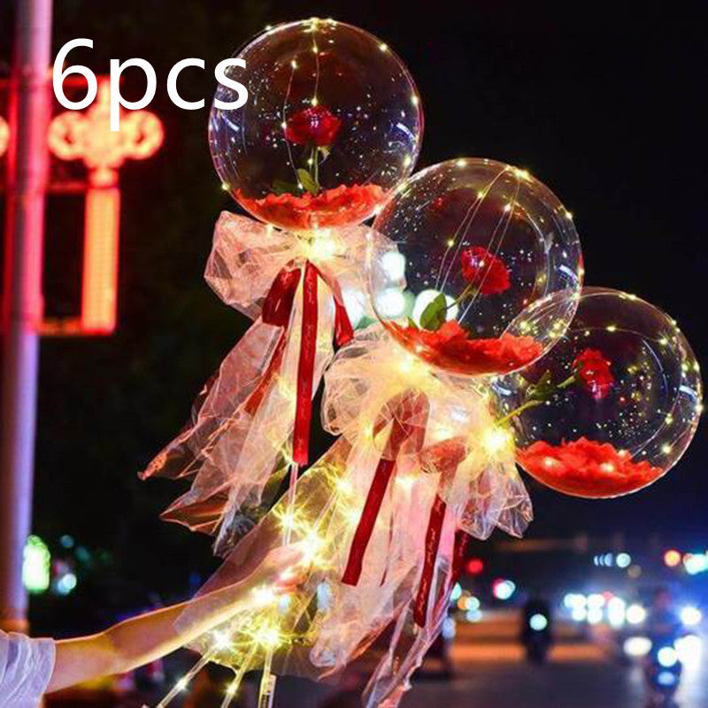 Ramo de Rosas de Globos Luminosos LED Rosa Bola Bobo Transparente