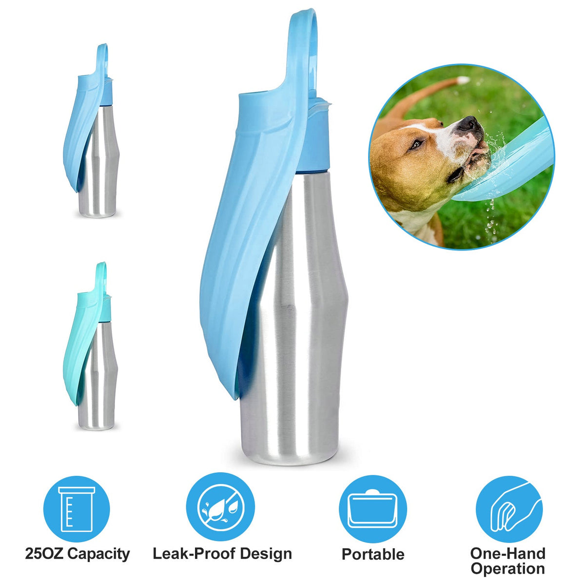 25OZ Portable Dog Water Bottle Foldable Stainless Steel Water Dispenser Leak-Proof Design for Dog Walking Traveling Hiking Outdoor Activities