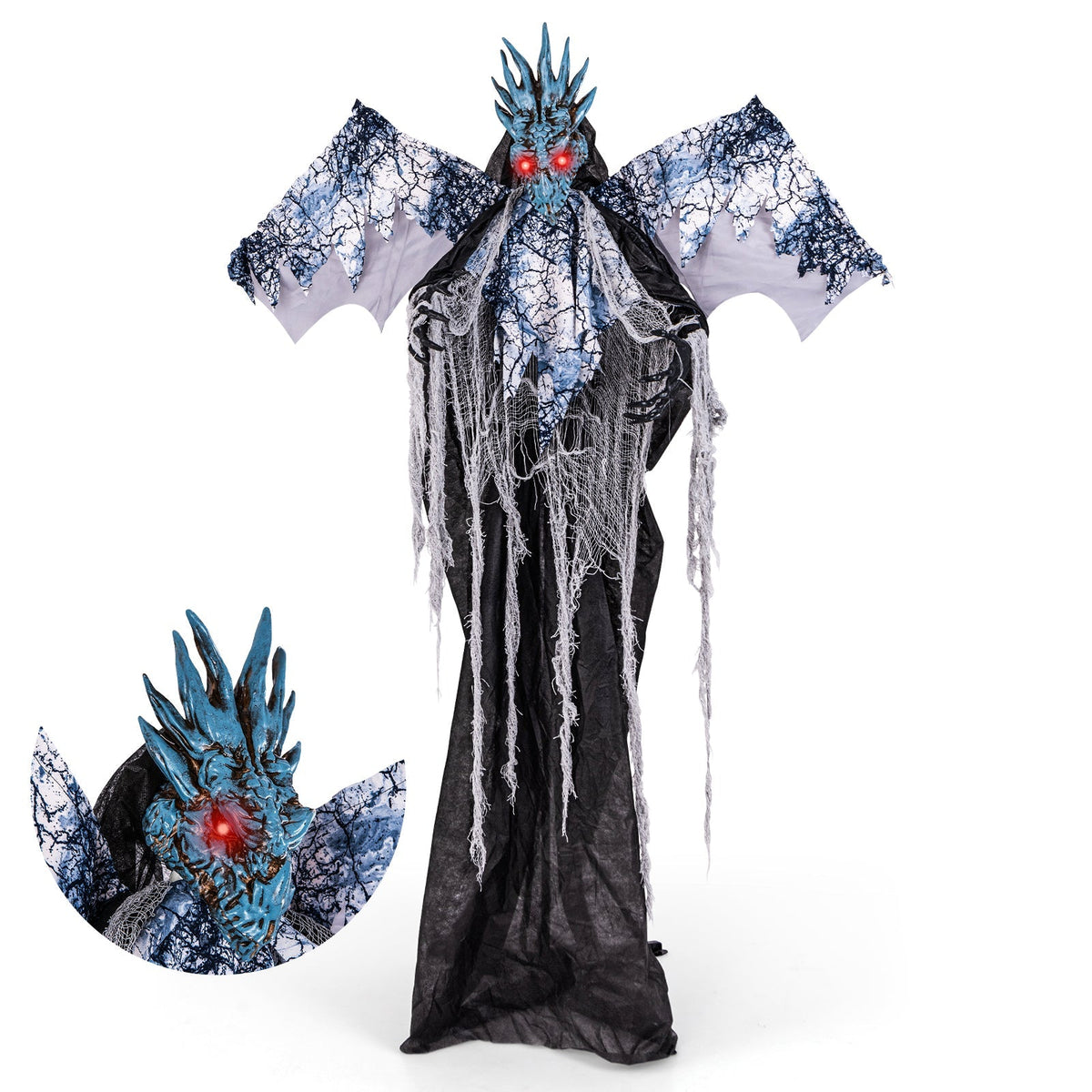 6ft Halloween Animatronic Decoration with Light Up Eyes Posable Wings and Arms