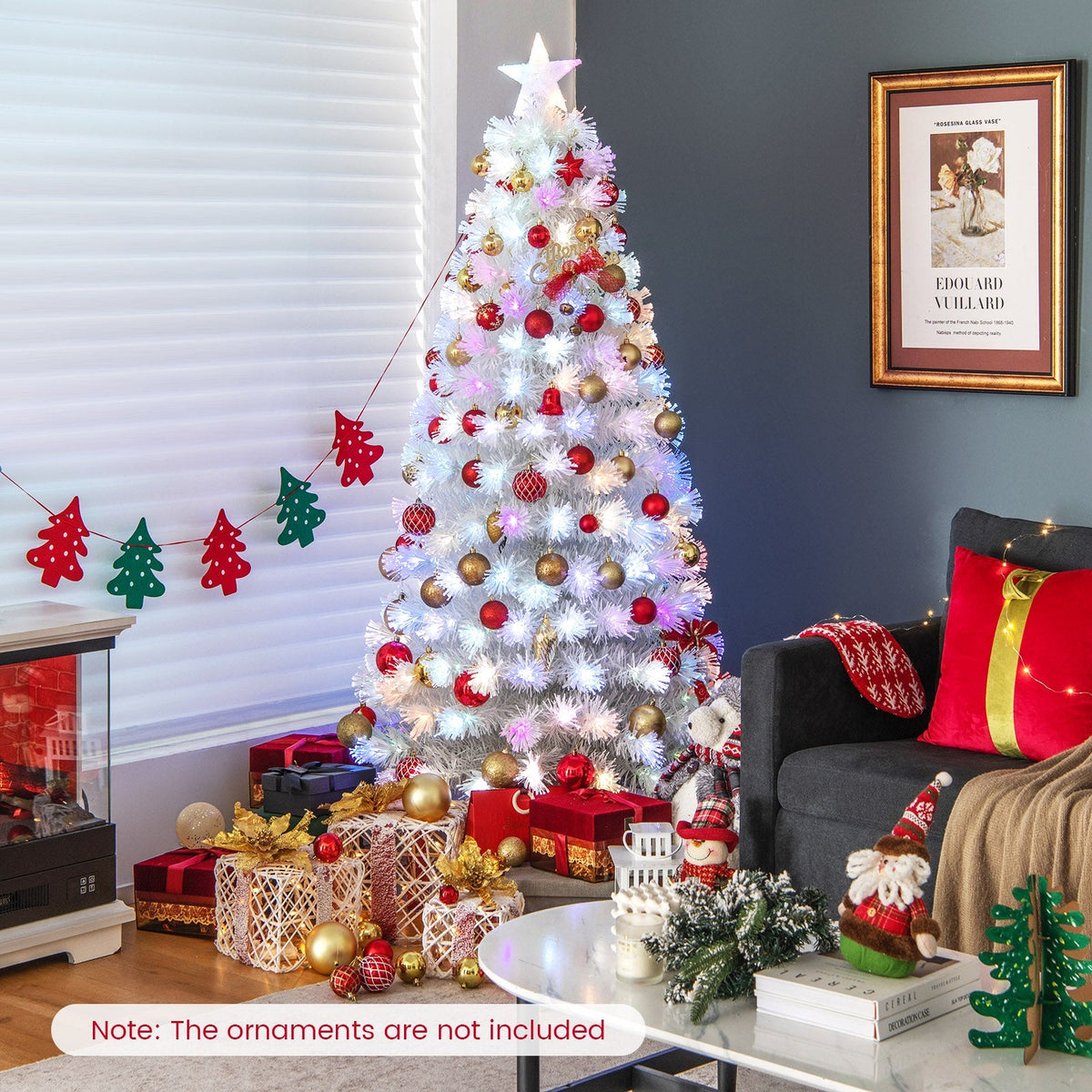6/7 Feet Pre-Lit Fiber Optic White Snow-Flocked Artificial Christmas Tree