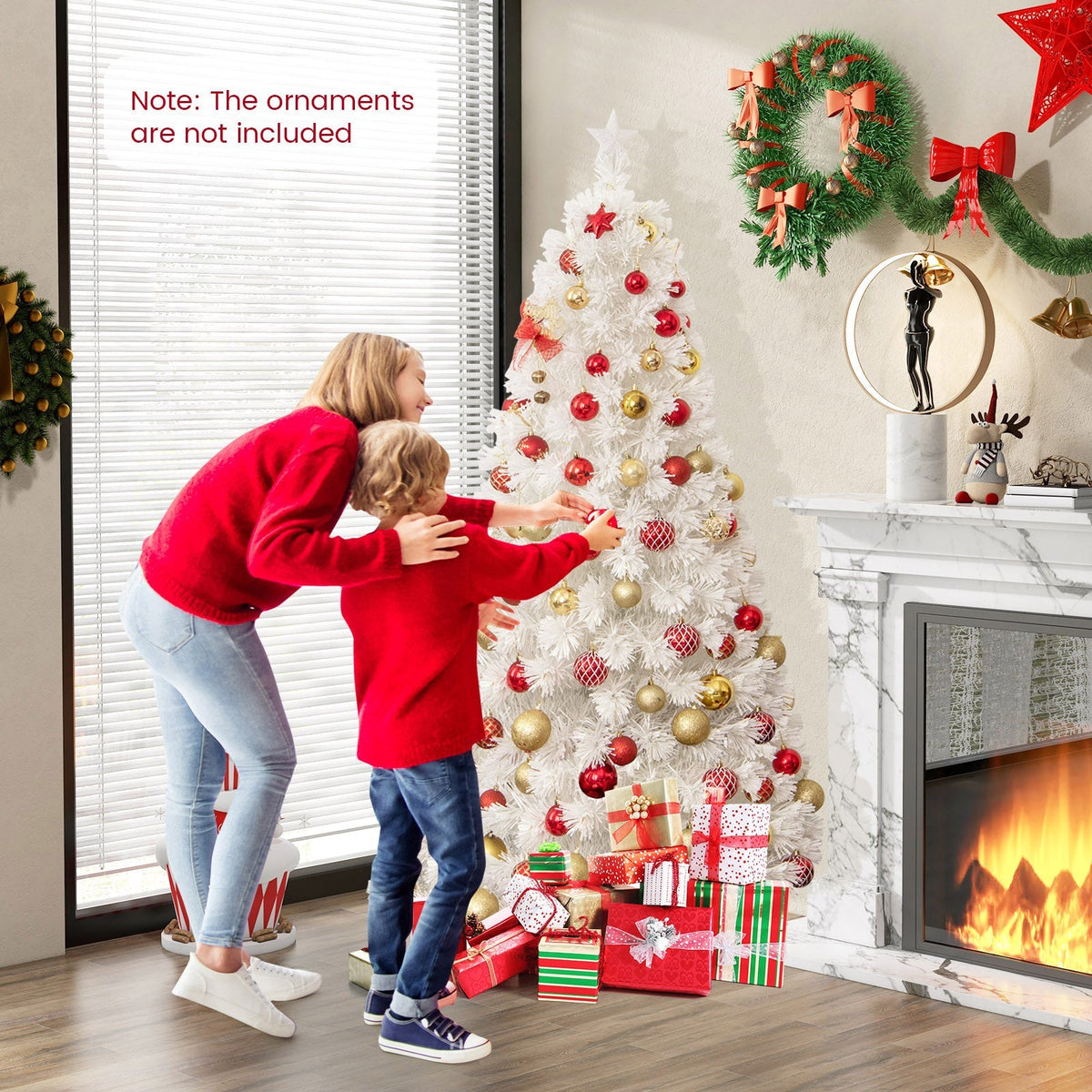 6/7 Feet Pre-Lit Fiber Optic White Snow-Flocked Artificial Christmas Tree