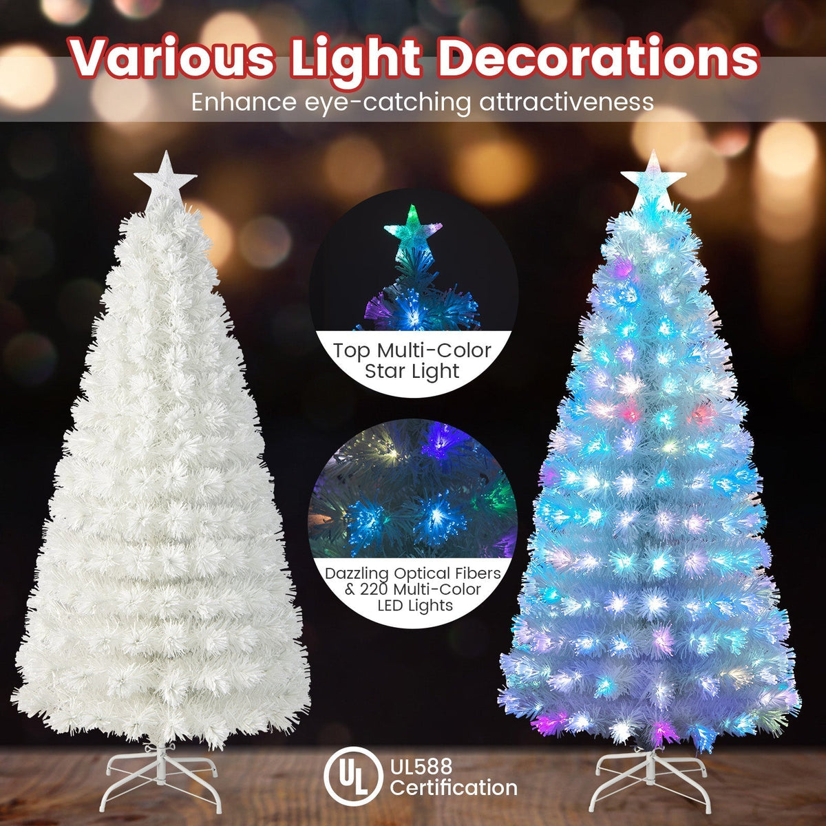 6/7 Feet Pre-Lit Fiber Optic White Snow-Flocked Artificial Christmas Tree