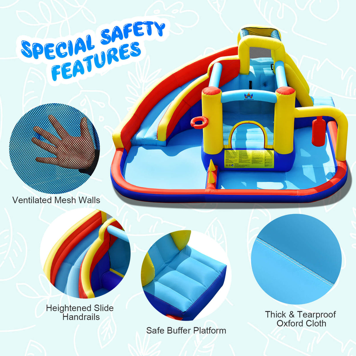 Tobogán de agua inflable 7 en 1 con piscina y muro para escalar (sin soplador)
