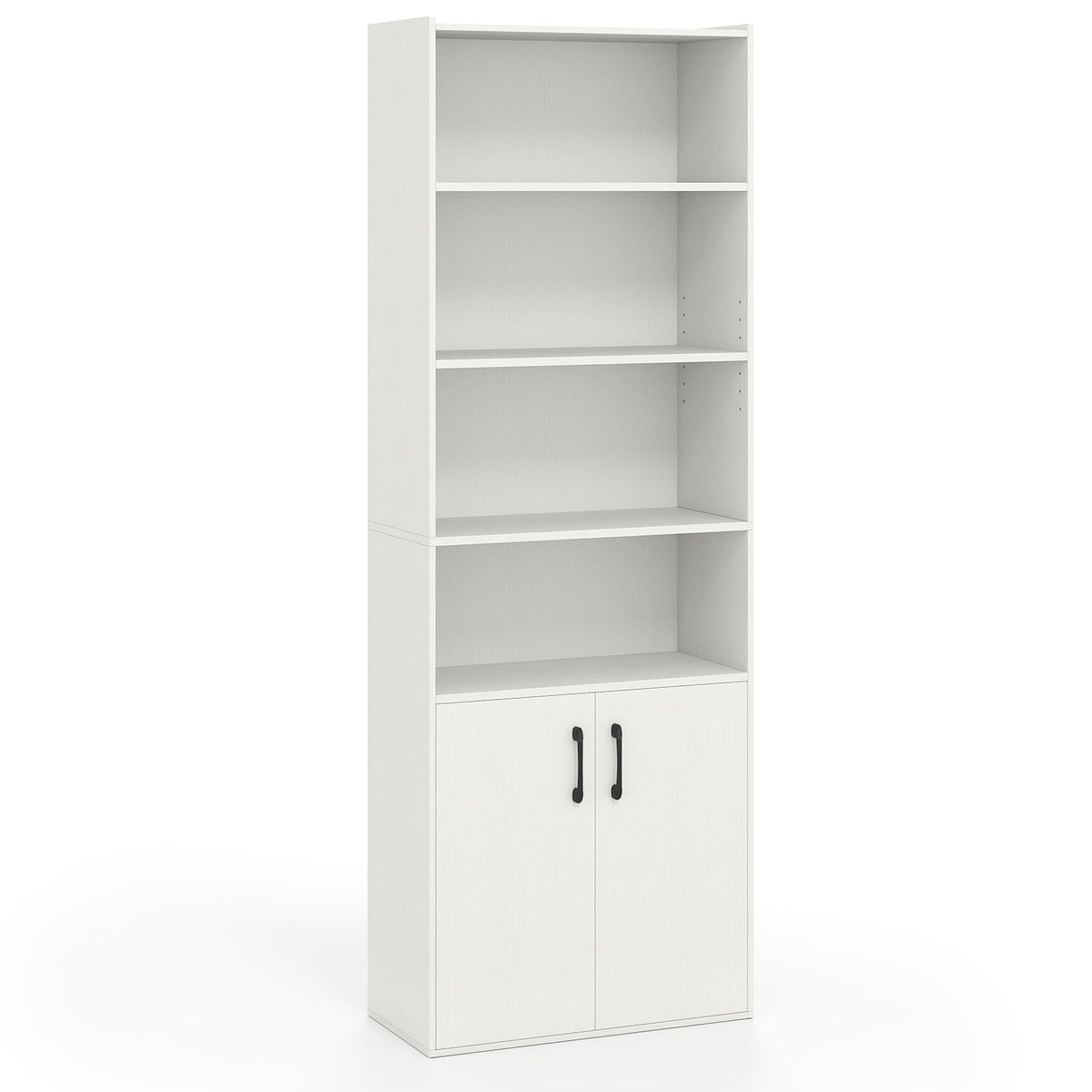 70 Inch Bookcase 6-Tier with Adjustable Shelves and 2-Door Cabinet
