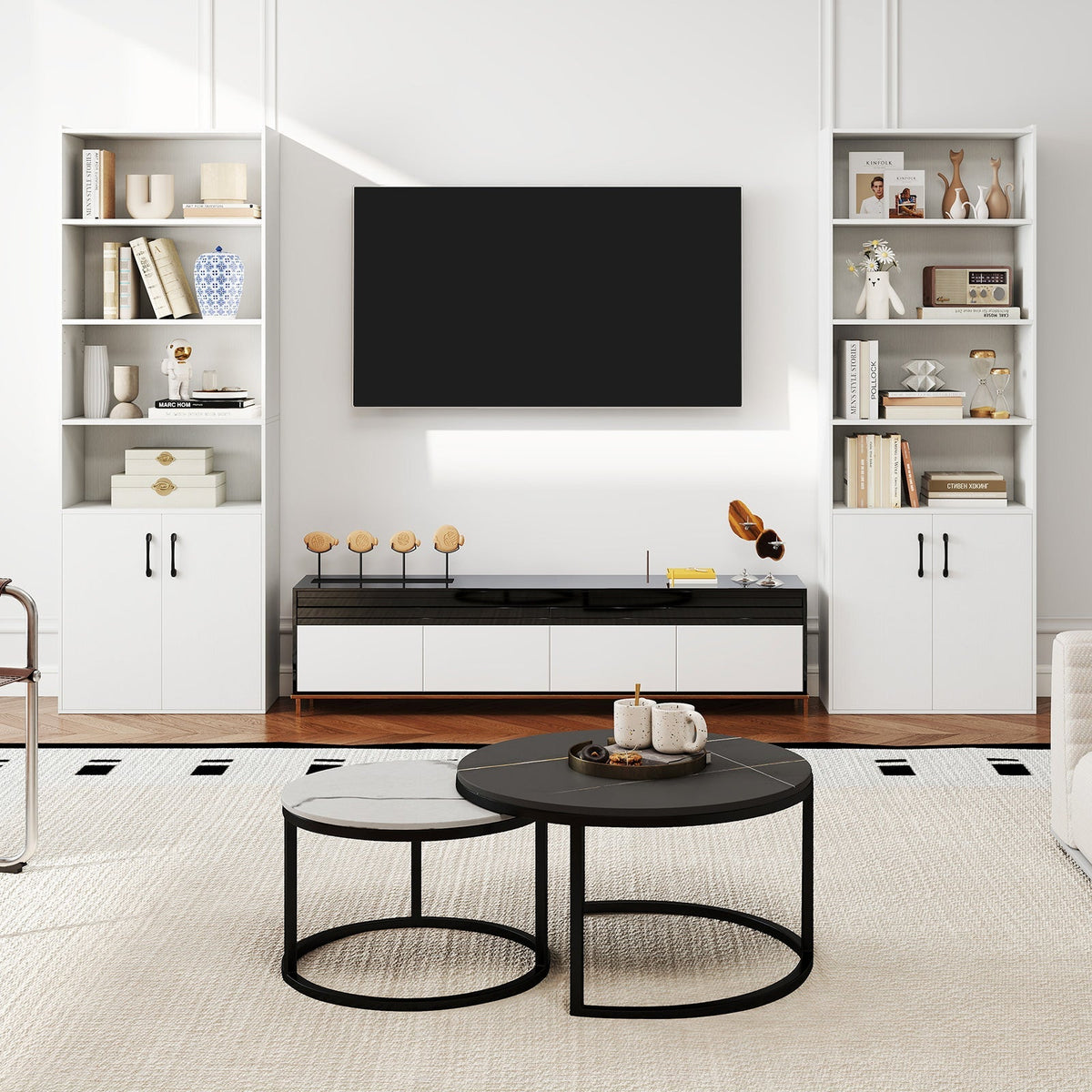 70 Inch Bookcase 6-Tier with Adjustable Shelves and 2-Door Cabinet