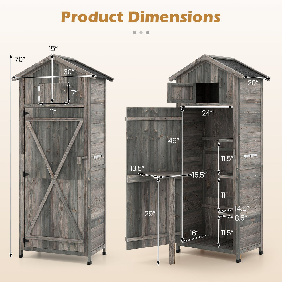 70 Inch Tall Garden Tool Storage Cabinet with Lockable Doors and Foldable Table