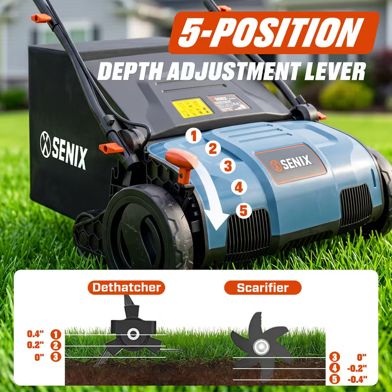 15-Inch 13 Amp Electric 2-in-1 Lawn Dethatcher and Scarifier