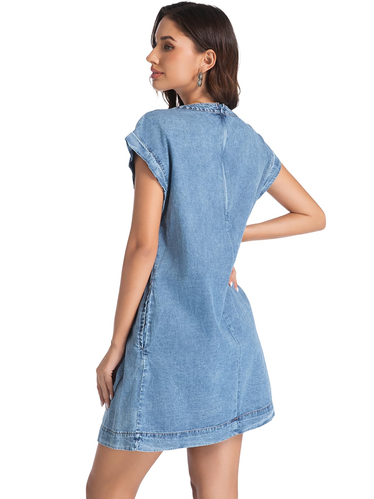 LIUSHIQI Mono Vaquero para Mujer, Escote en V, Lazos Delanteros, Bolsillos, Azul, Talla S