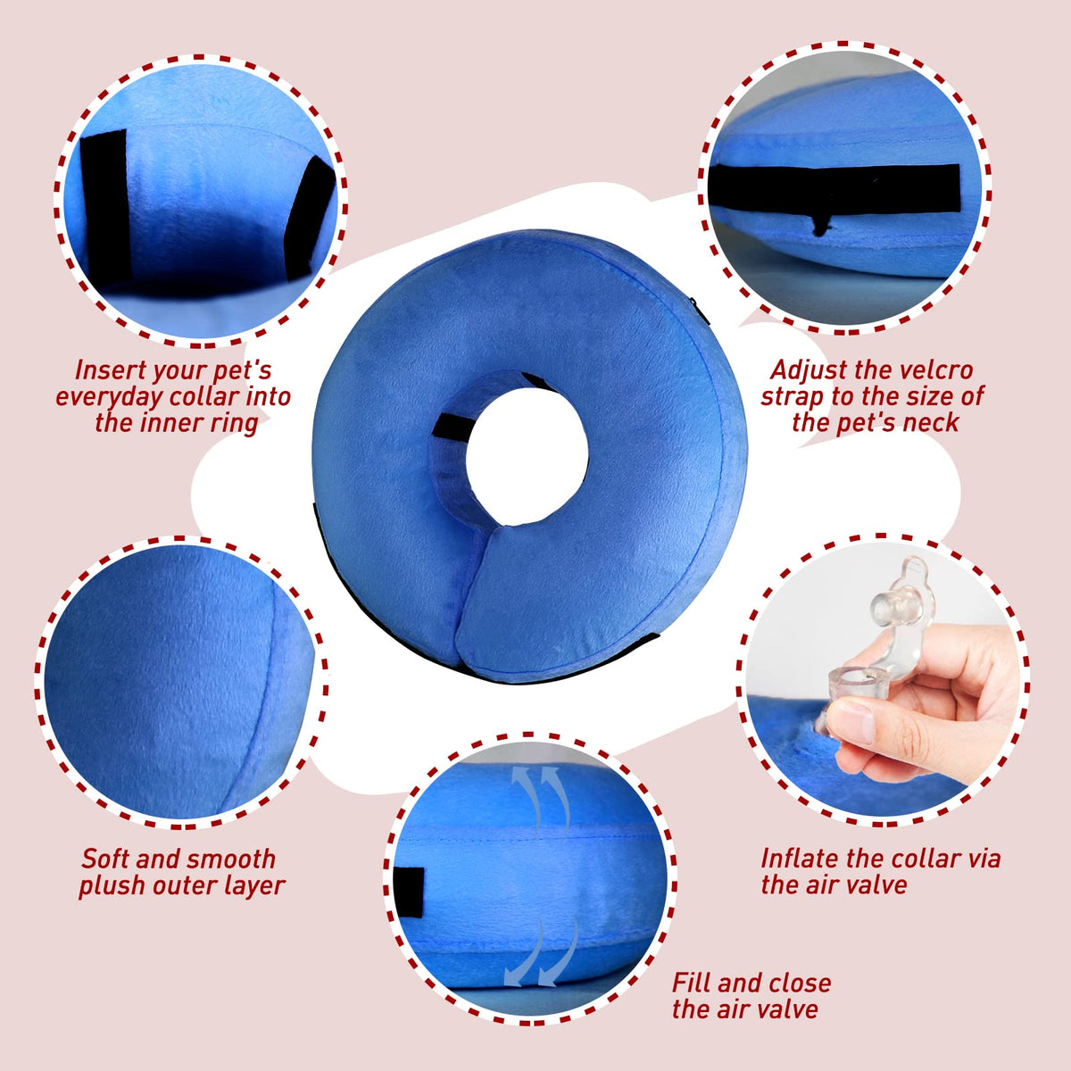 Collar isabelino inflable para perro Tonqixope, collar protector tipo dona suave, azul, XL