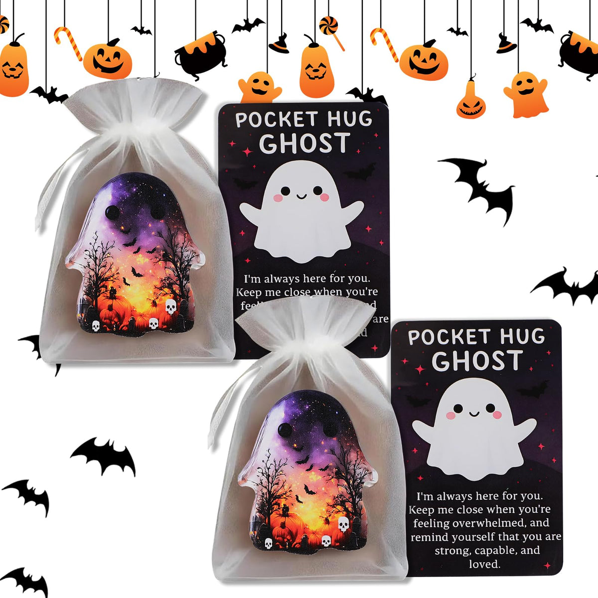 Tarjeta de bolsillo fantasma genérica, tarjeta inspiradora negra de consuelo para Halloween A