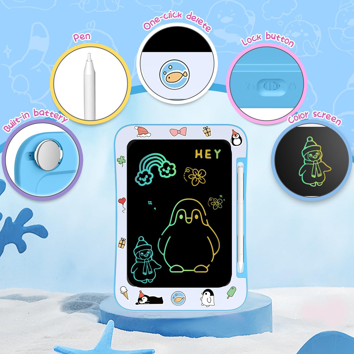 Genialba Paquete de 2 tabletas de escritura LCD para niños con pantalla a color, rosa y azul