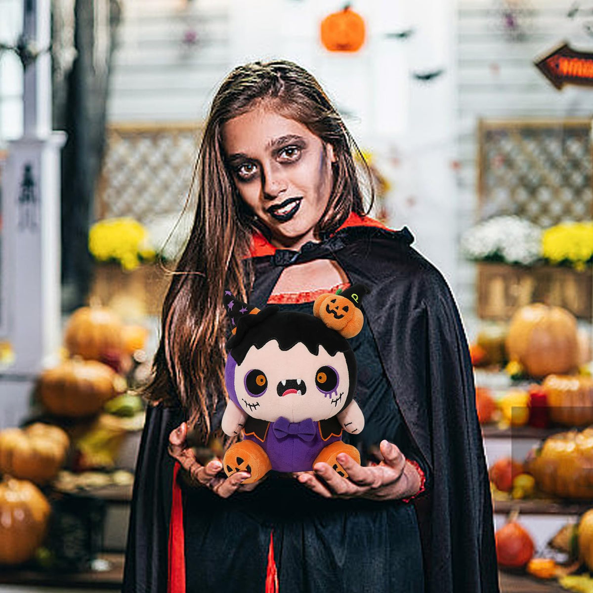 CAIYUEGG Peluche de monstruo de Halloween demonio morado bruja calabaza 10 pulgadas