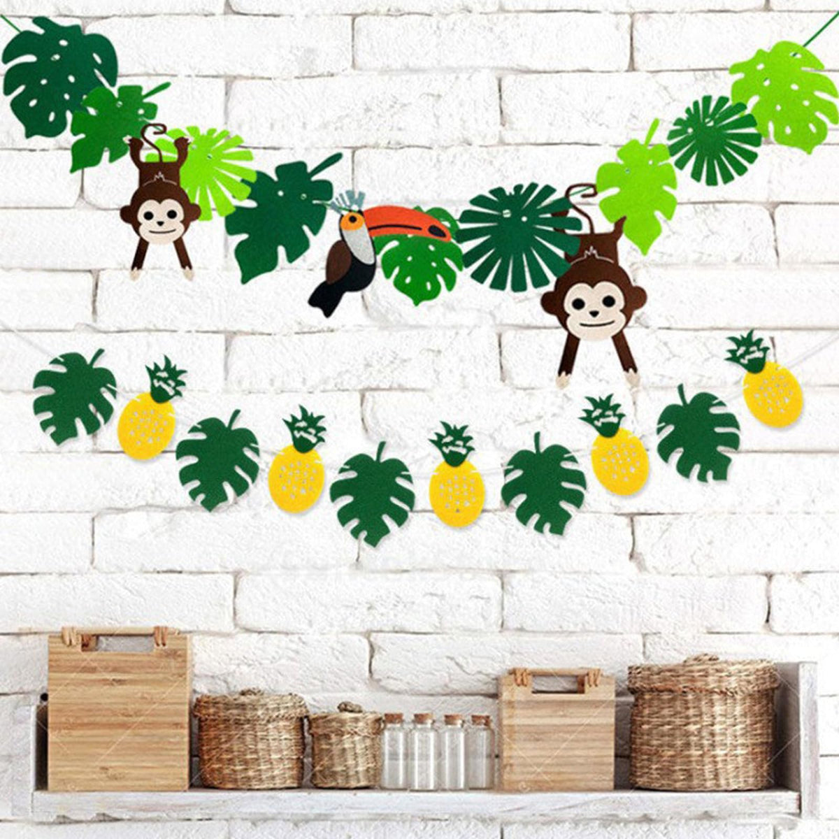 Set de decoración de fieltro navideño de la selva Leyhooney con tucán, mono y hoja de palma tropical