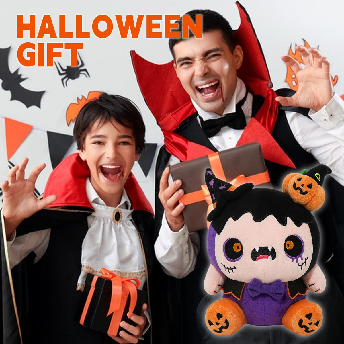 CAIYUEGG Peluche de monstruo de Halloween demonio morado bruja calabaza 10 pulgadas