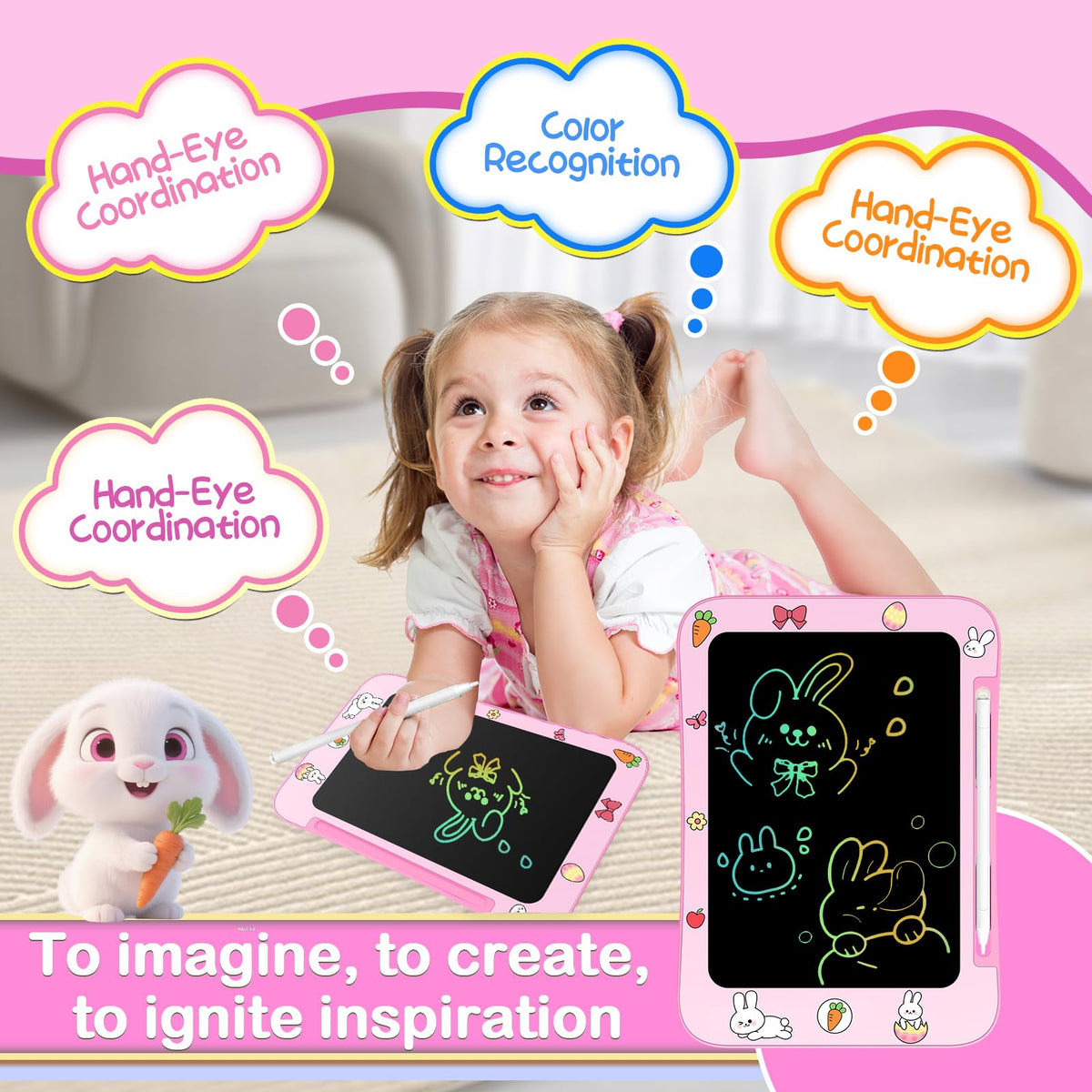 Genialba Paquete de 2 tabletas de escritura LCD para niños con pantalla a color, rosa y azul