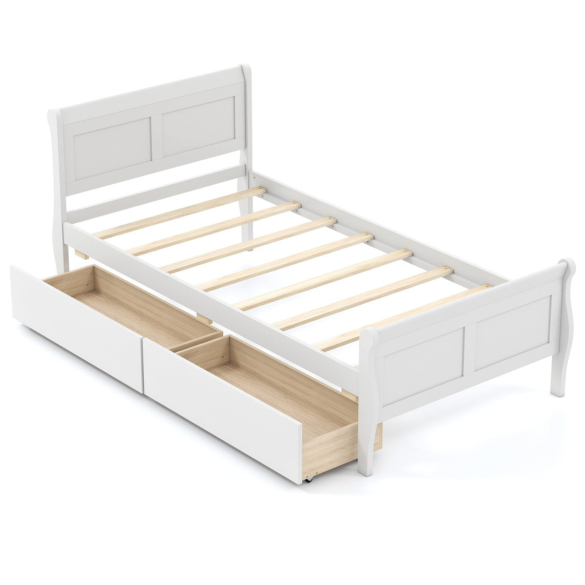 Twin Size Sleigh Bed with 2 Storage Drawers Wood Platform Bed Frame