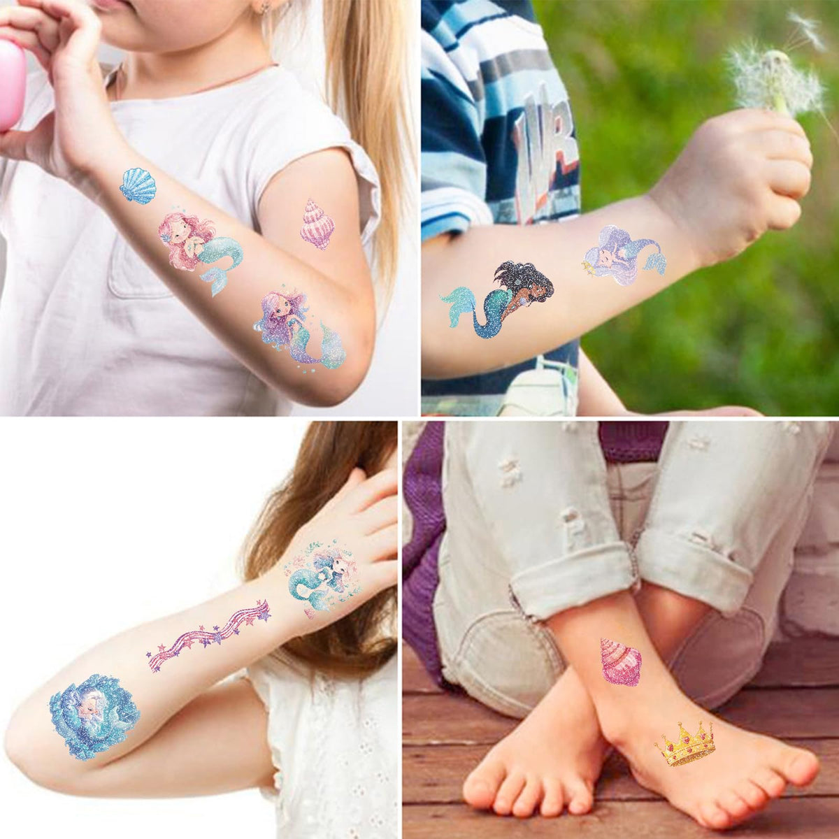 SBOBUY 10 hojas de tatuajes temporales de sirena amarillos para fiestas de cumpleaños