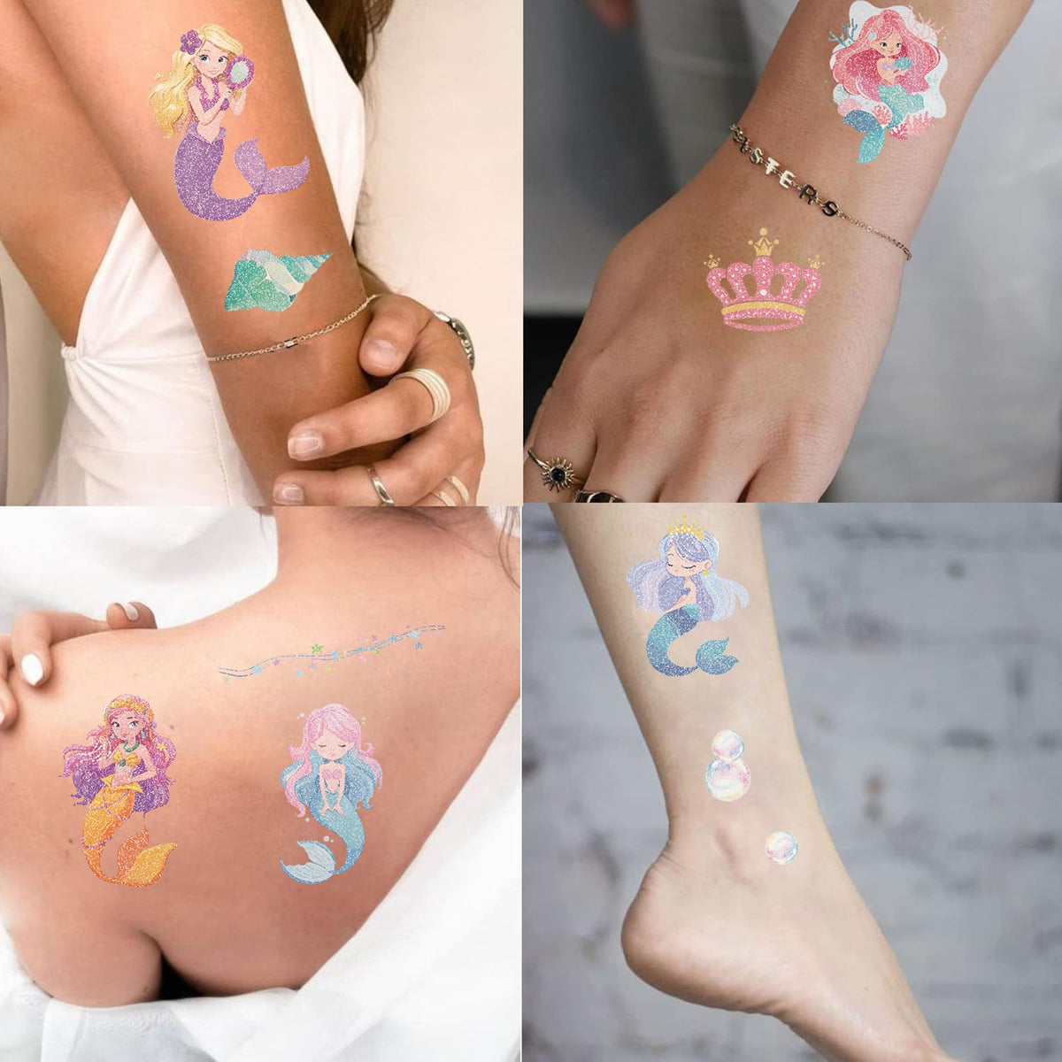 SBOBUY 10 hojas de tatuajes temporales de sirena amarillos para fiestas de cumpleaños