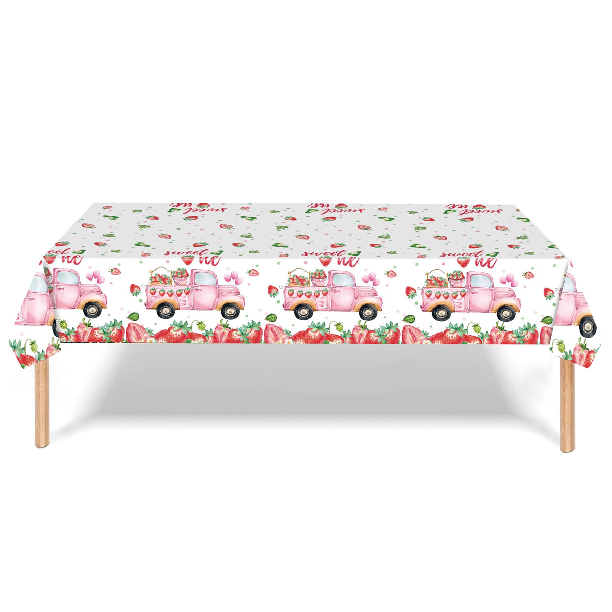 Mantel de plástico para fiestas PHOGARY, diseño de fresas, 3 piezas, rosa, 108 x 54 pulgadas