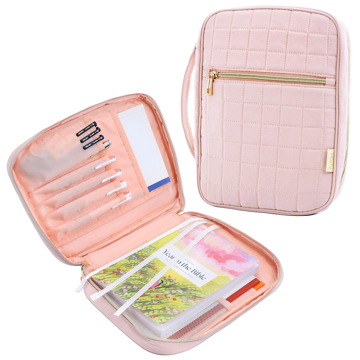 Funda para Biblia VICUTU para mujer con asa, bolso de transporte acolchado y suave, color rosa