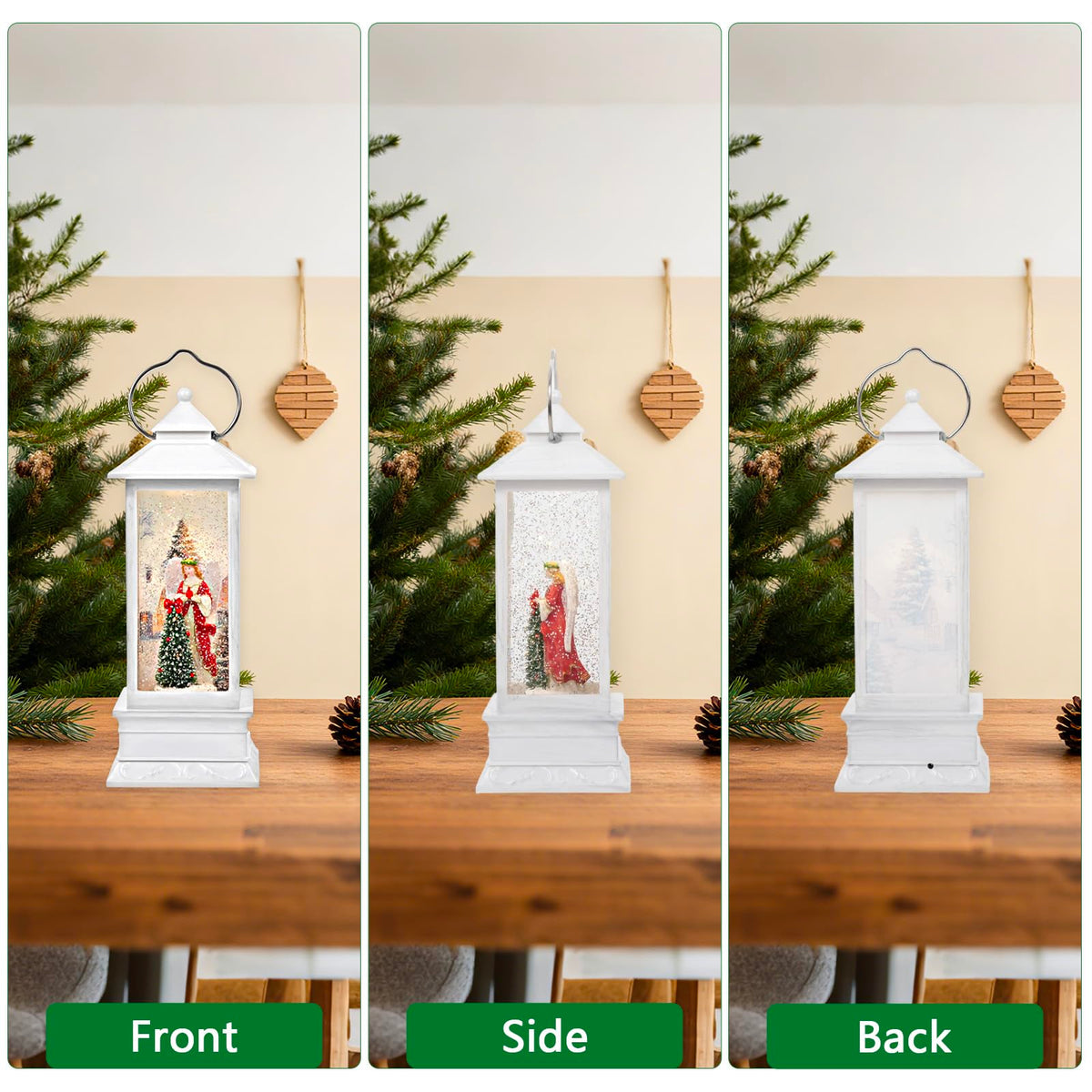 Linterna navideña LED Little Glee con música, decoración festiva de resina para árbol con ángel