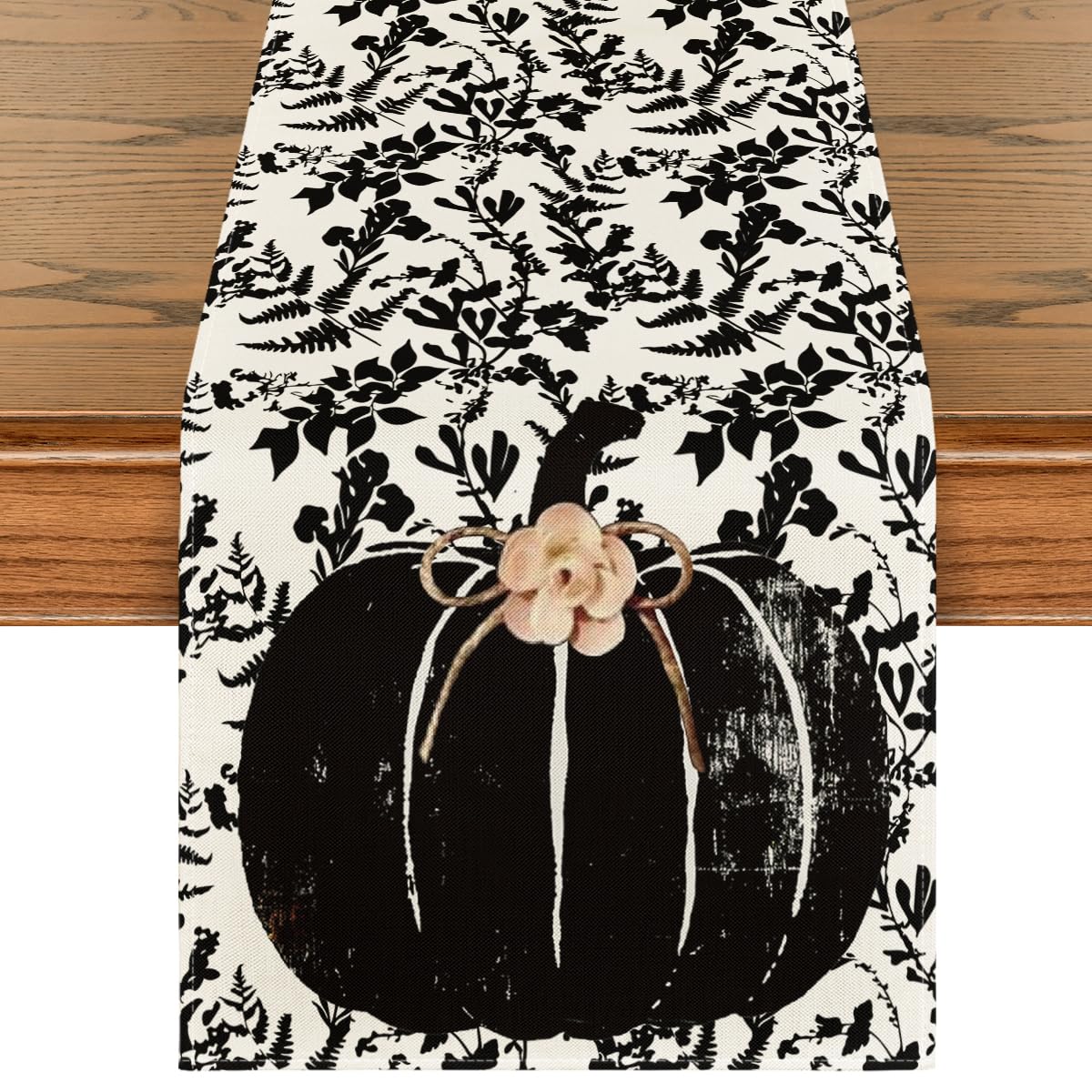 Camino de mesa de otoño Artoid Mode con diseño de calabazas, hojas y flores sobre fondo oscuro, negro, 13x36 pulgadas