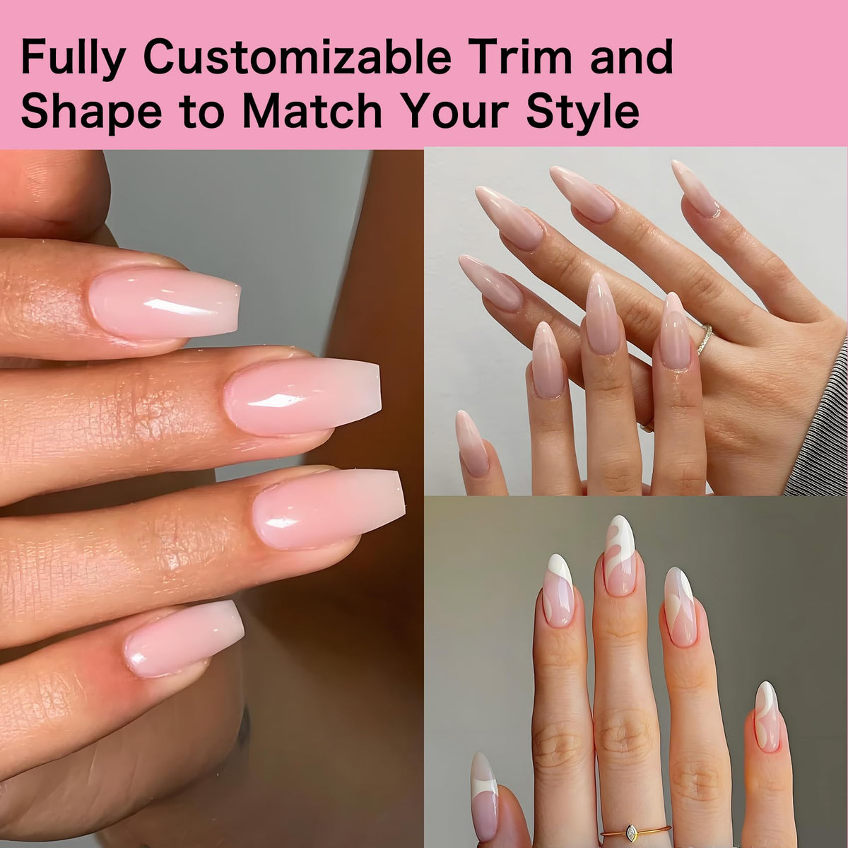 Puntas de uñas cuadradas cortas Creaglam, 240 piezas, acrílico transparente, 12 tamaños, gel suave