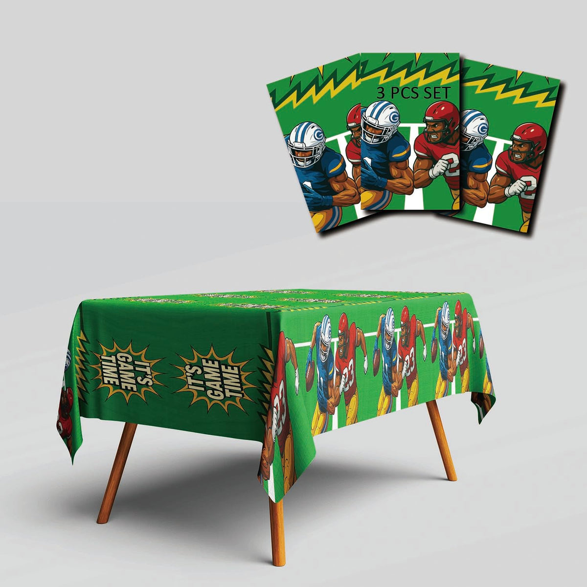 Bambluby Football Party Tablecloth 3 Pack 108x54in Comic Style Disposable