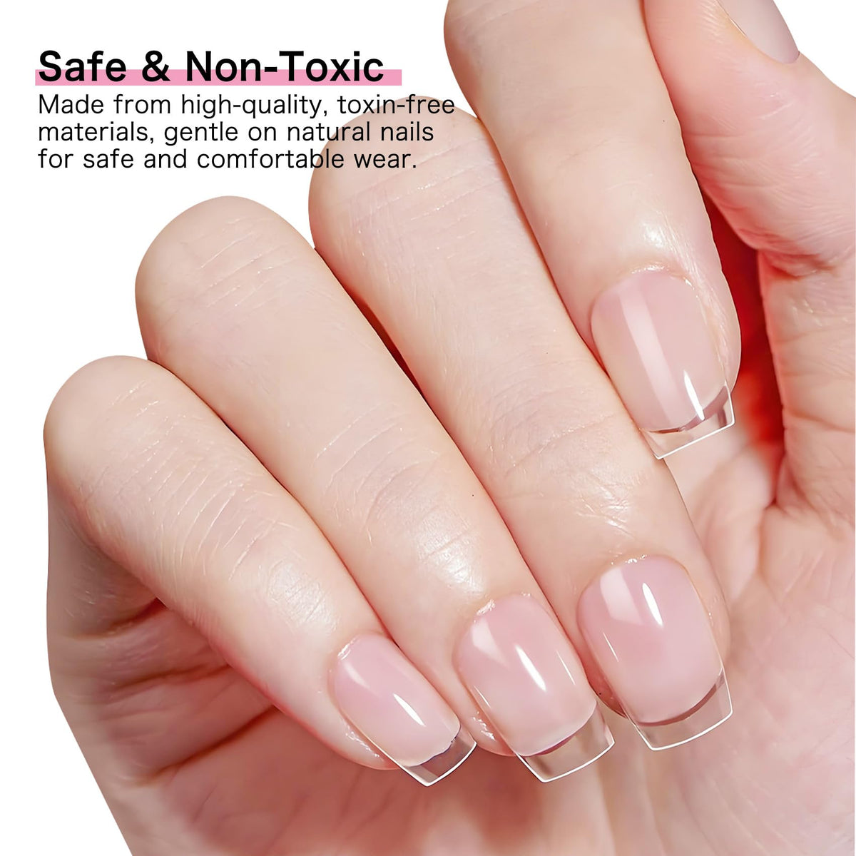 Puntas de uñas cuadradas cortas Creaglam, 240 piezas, acrílico transparente, 12 tamaños, gel suave