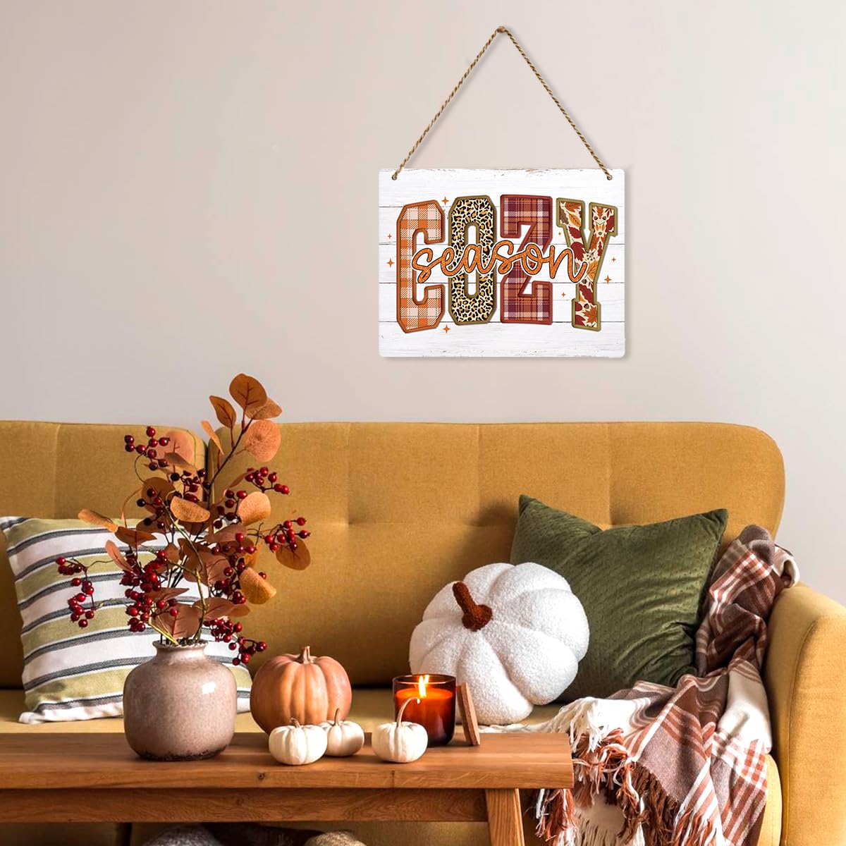 BELLOWDEER Letrero colgante de madera rústica "Hey There Pumpkin" decoración de otoño 8x10 pulgadas