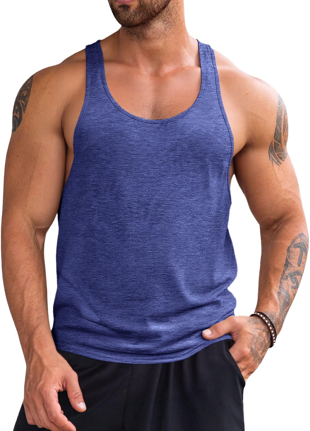 Camiseta de tirantes para hombre Runcati, estilo stringer para gimnasio, musculosa, deportiva, color azul, talla XL
