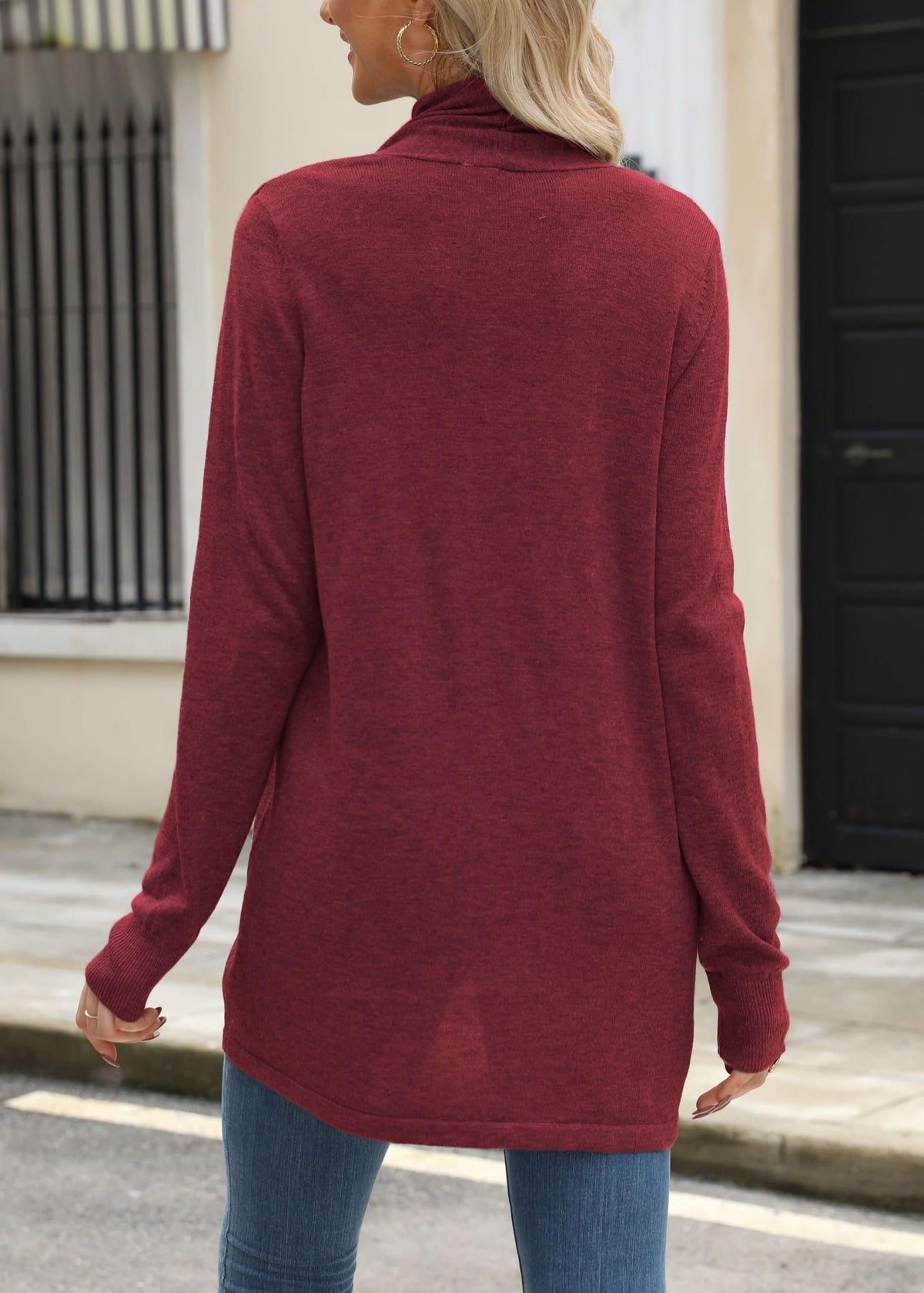 Cárdigan de punto ligero con frente abierto para mujer Vanfany, color burdeos, talla XL