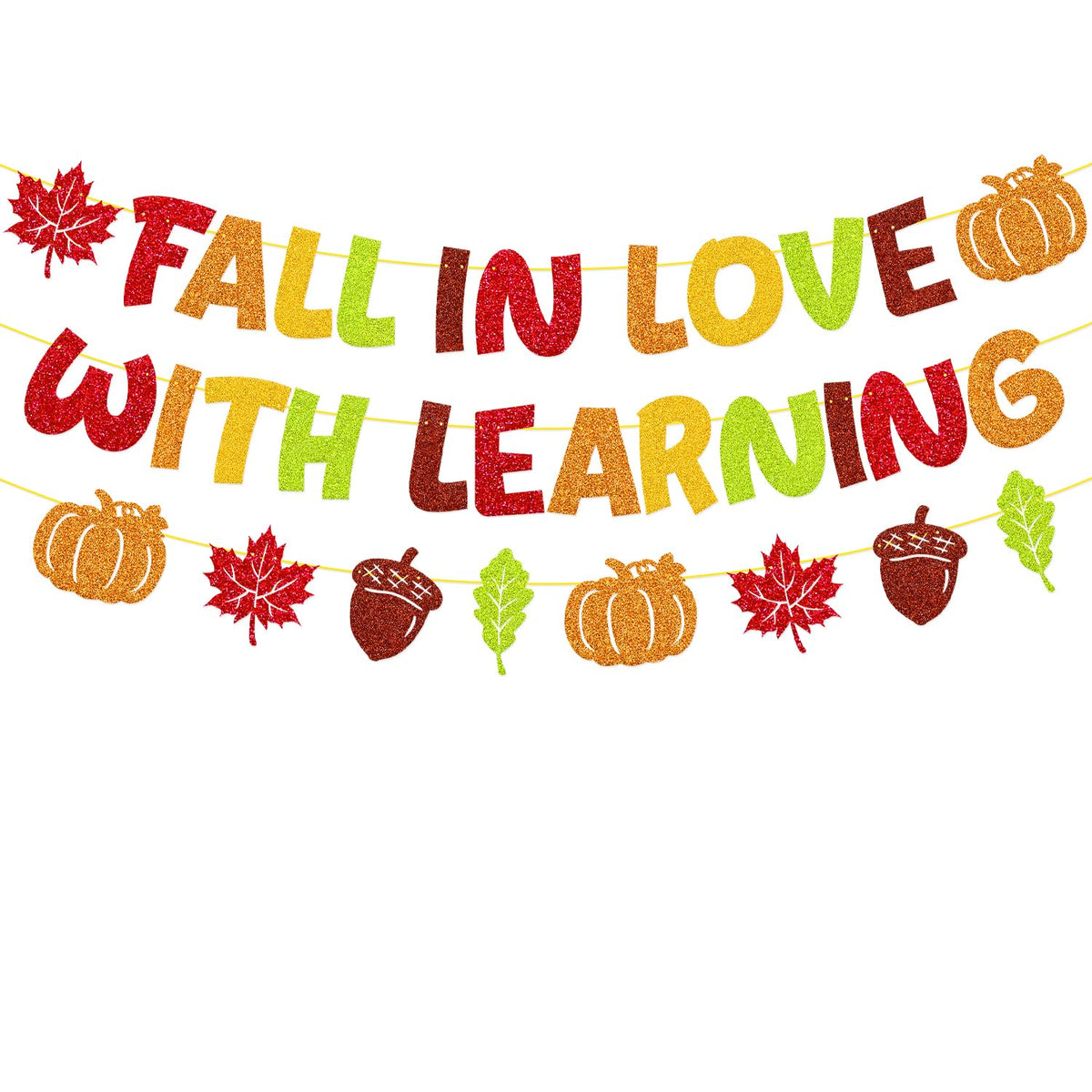 Pancarta para el aula YWLACC "Enamórate de aprender" con hojas de otoño y calabazas