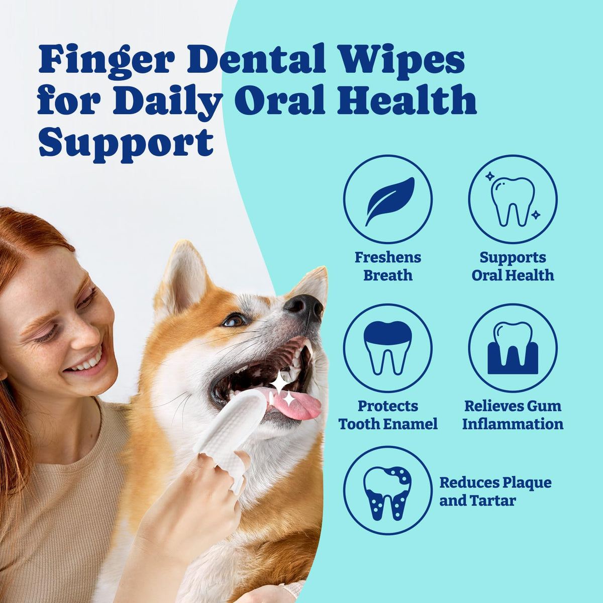 Toallitas para la limpieza dental de perros YoYoBay, fórmula herbal de doble cara, 50 unidades, sin sabor