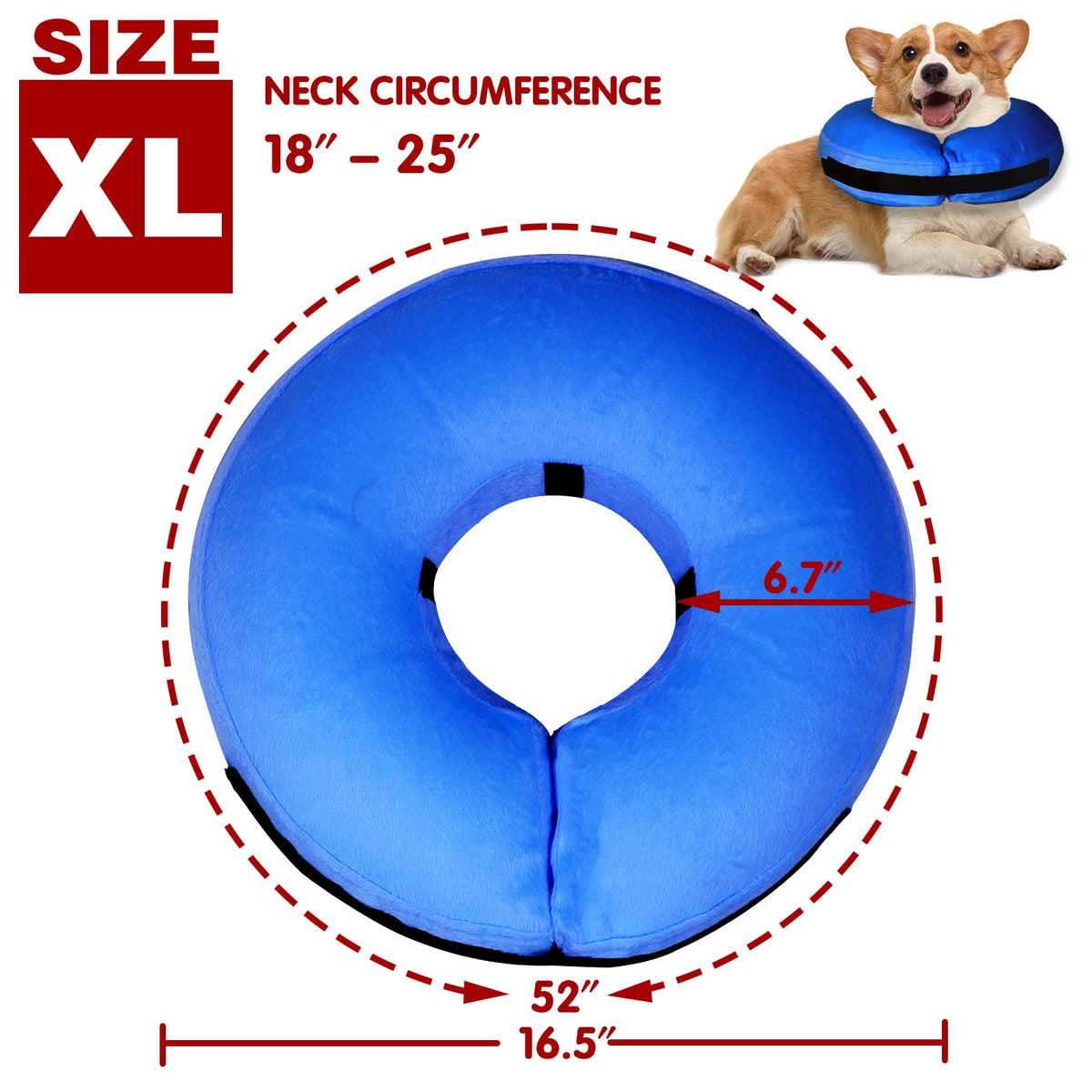 Collar isabelino inflable para perro Tonqixope, collar protector tipo dona suave, azul, XL