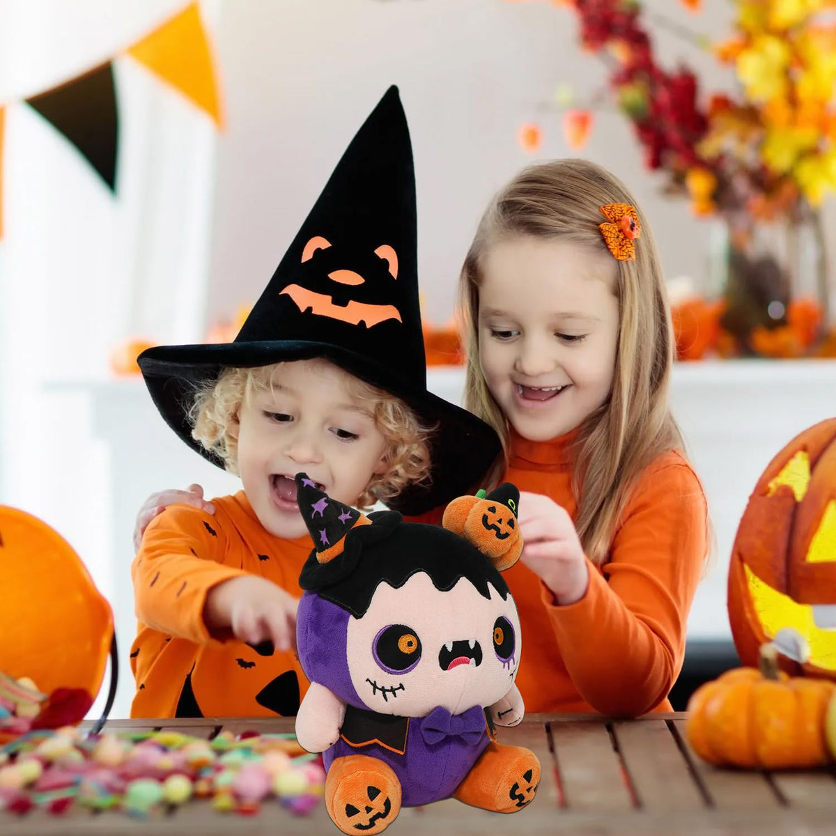 CAIYUEGG Peluche de monstruo de Halloween demonio morado bruja calabaza 10 pulgadas