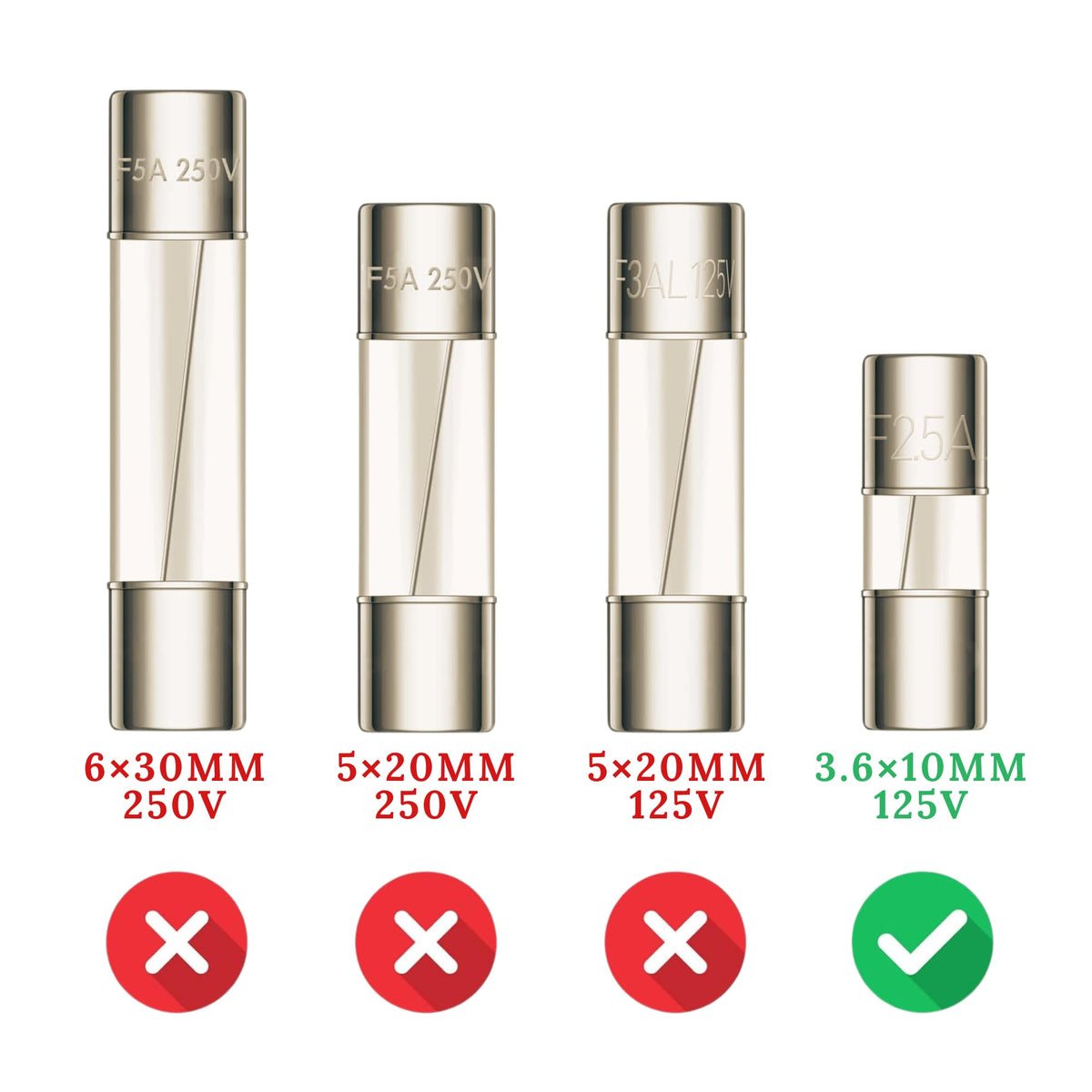 Fusibles de repuesto de vidrio para series de luces navideñas mini TWI, 3A, 110V, 125V, 20 unidades