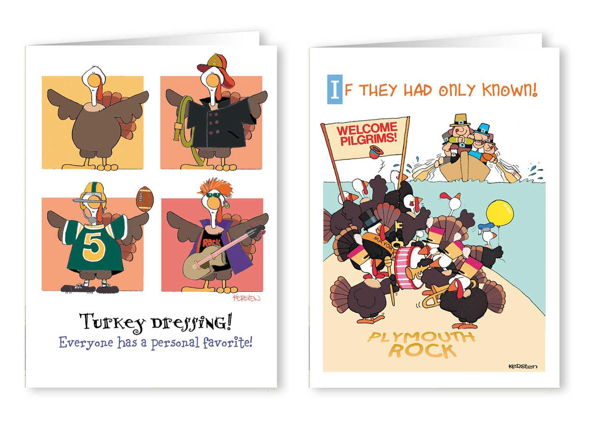 Colección Stonehouse, paquete de 2 tarjetas de felicitación divertidas de Acción de Gracias, diseño de pavo, surtidas